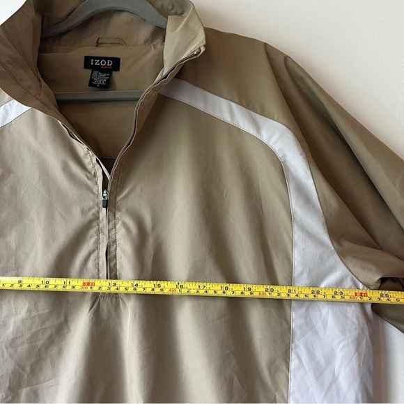 IZOD Men’s Golf Windbreaker Jacket L Beige White Half Zip Pullover Activewear - Picture 7 of 8